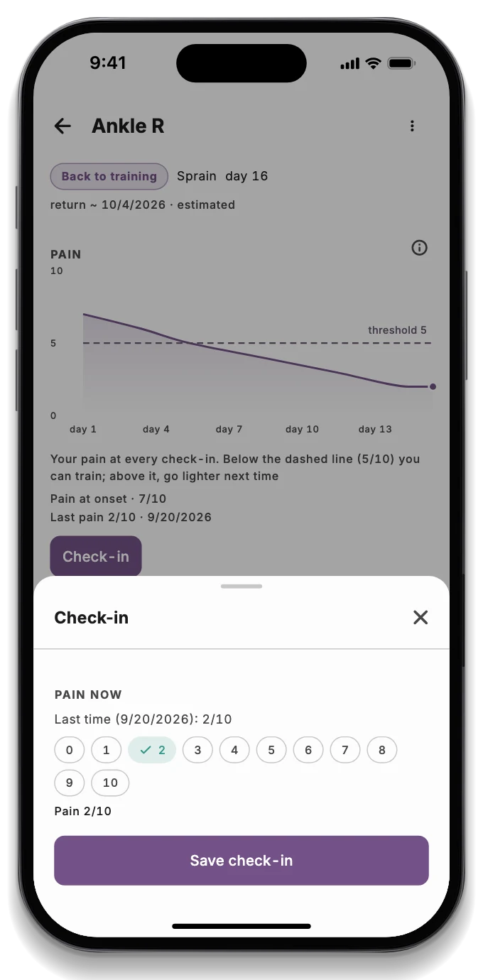 The patient app with the morning check-in and the recovery stages