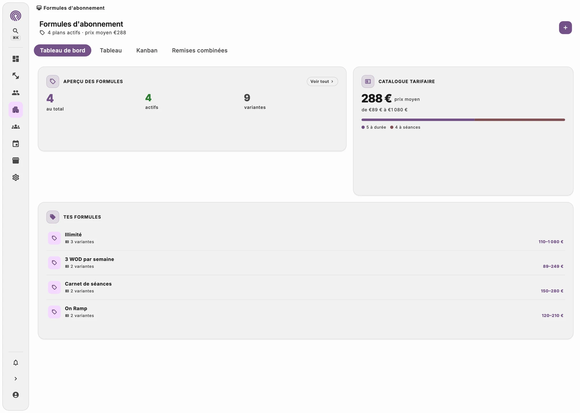 Liste des abonnements avec les échéances et les paiements en retard