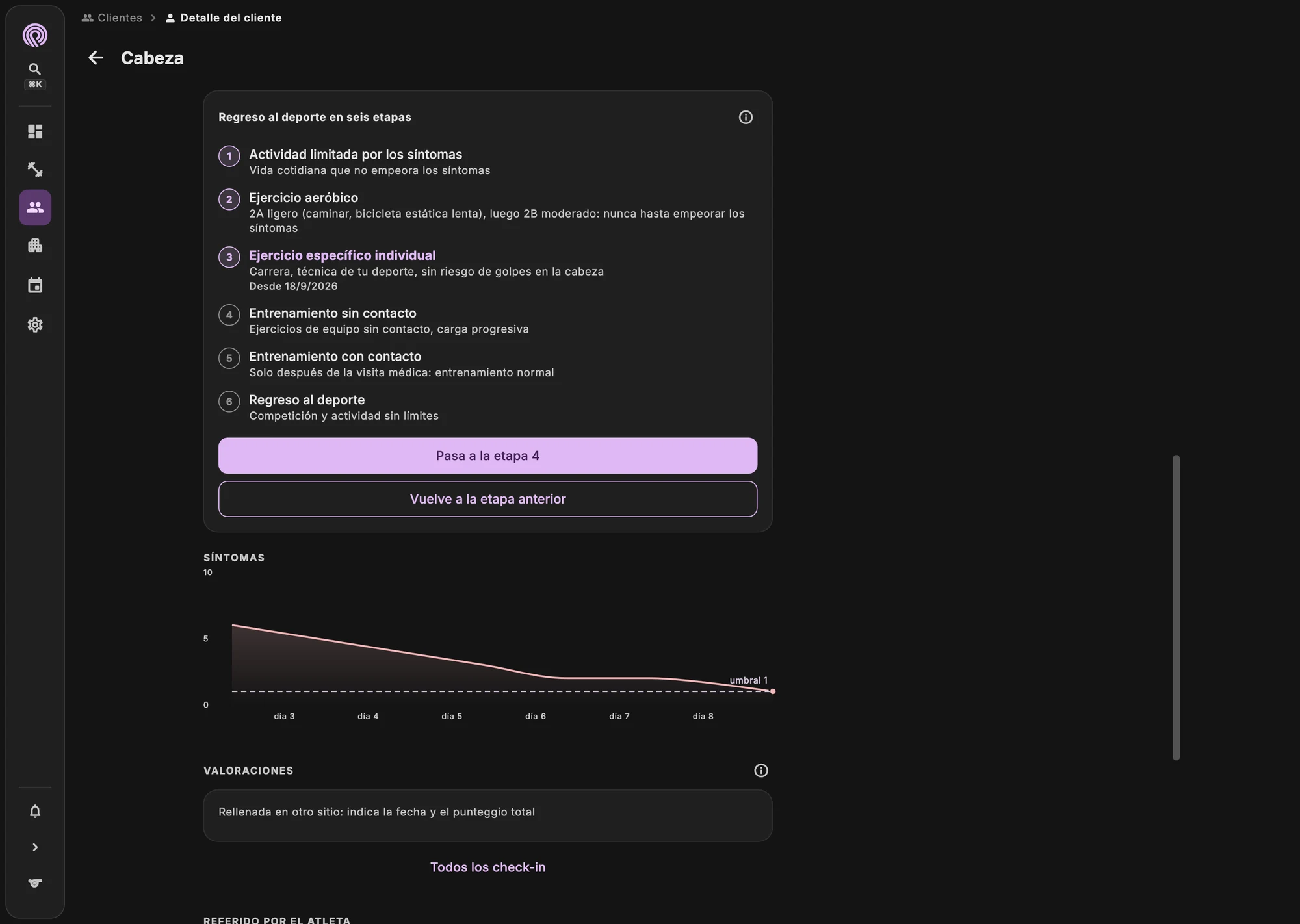 Etapas de la vuelta al deporte con los criterios de avance