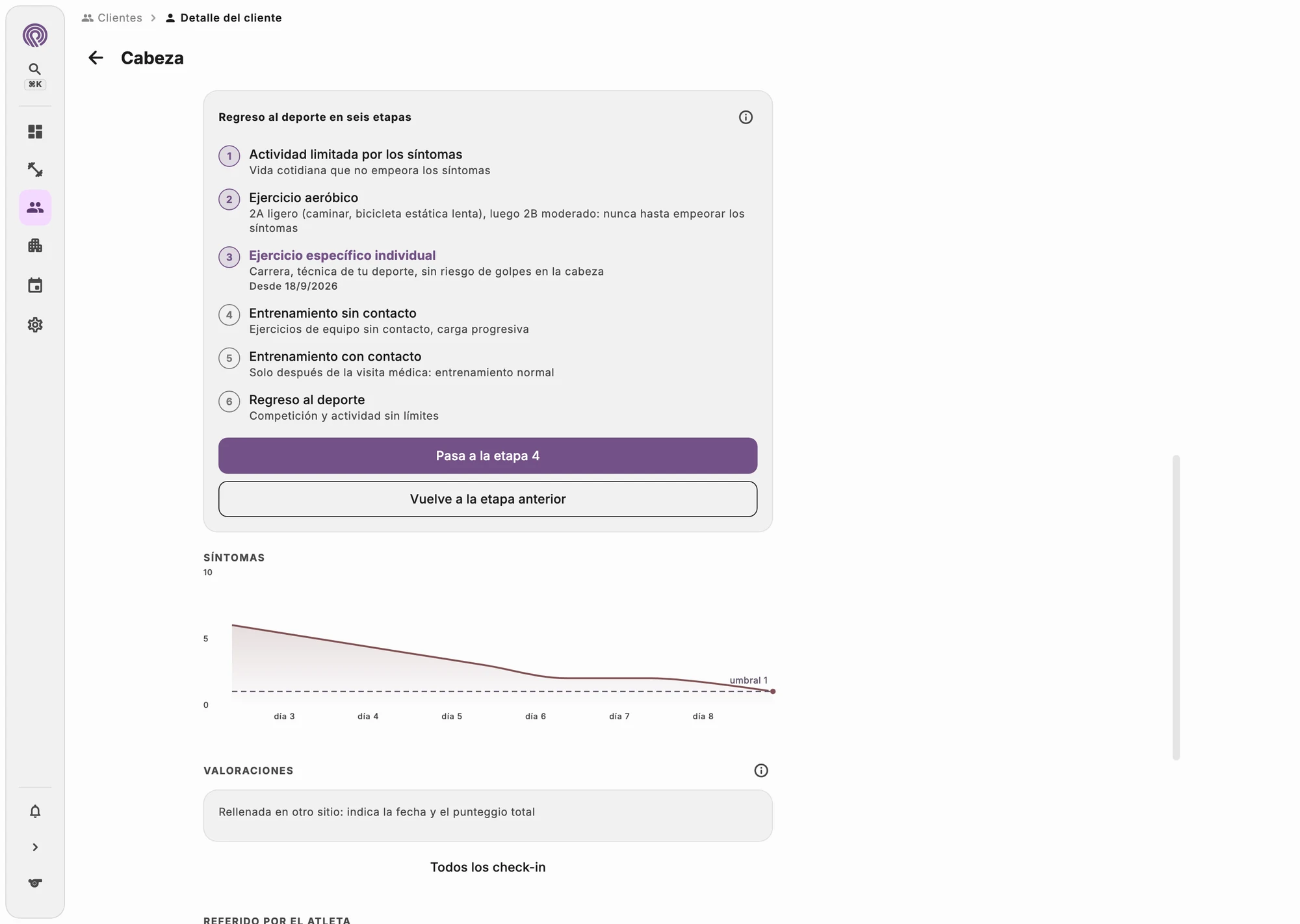 Etapas de la vuelta al deporte con los criterios de avance