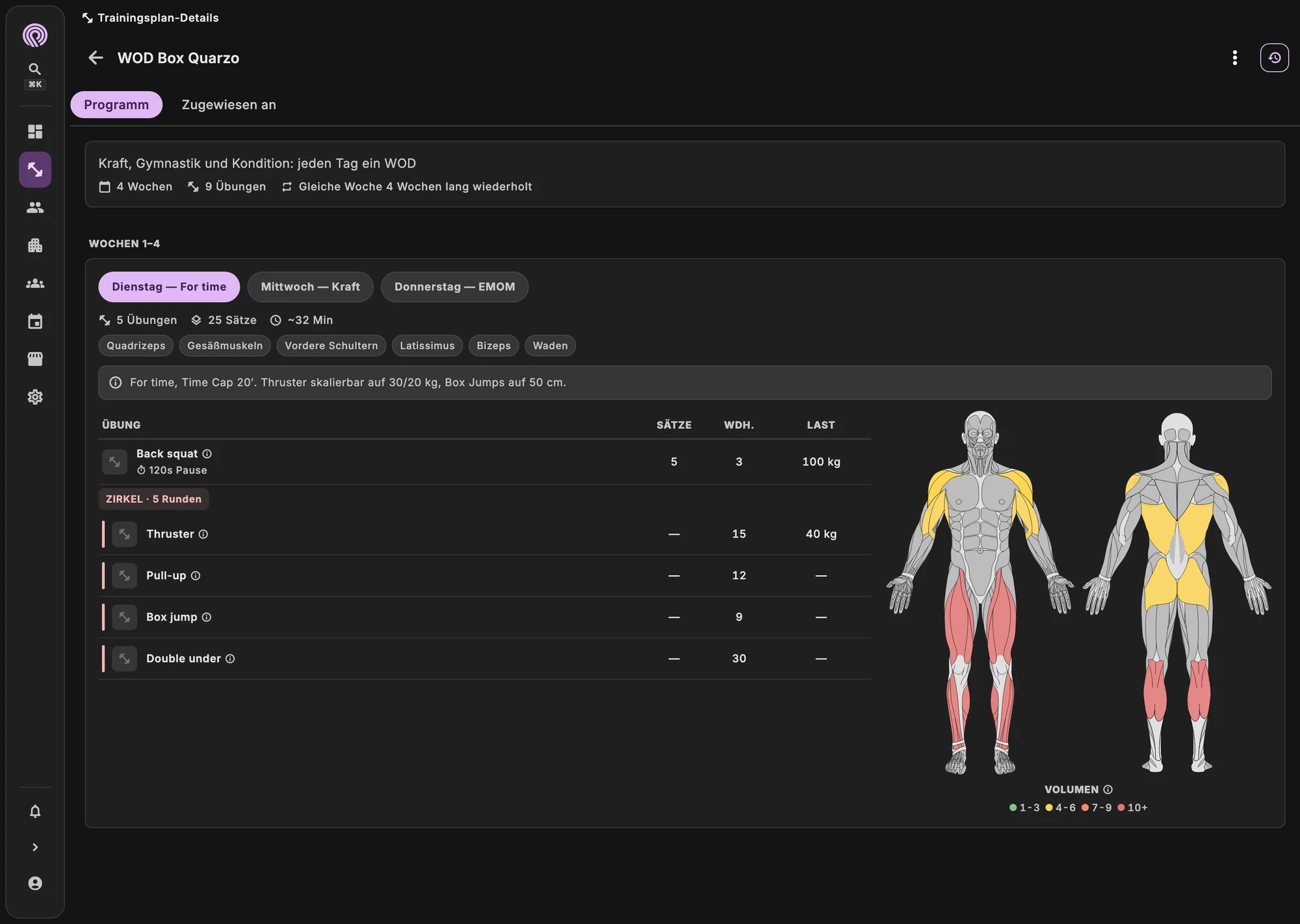WOD-Editor mit Bewegungen, Gewichten und Zeiten