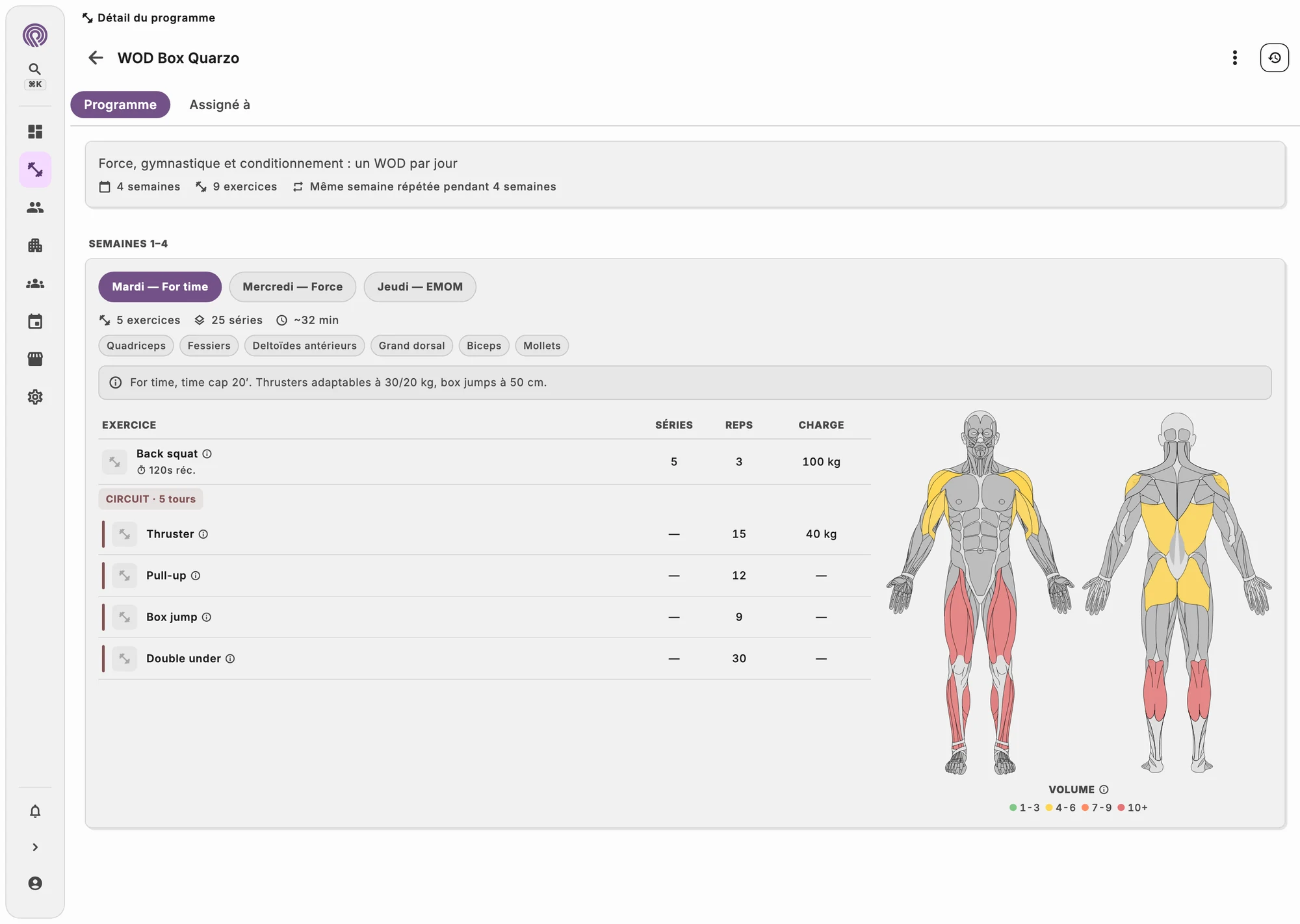 Éditeur du WOD du jour avec mouvements, charges et temps