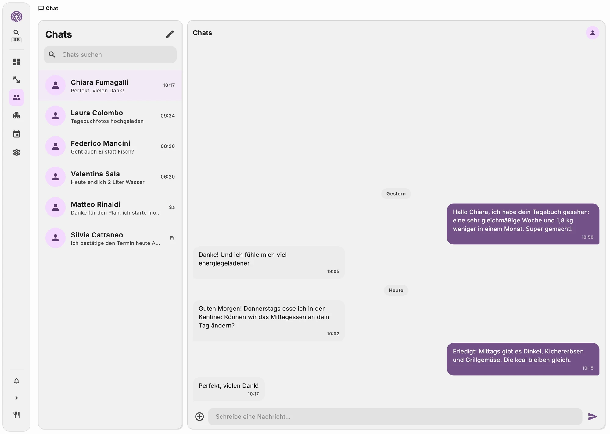Chat mit einem Patienten mit dem Foto einer Mahlzeit