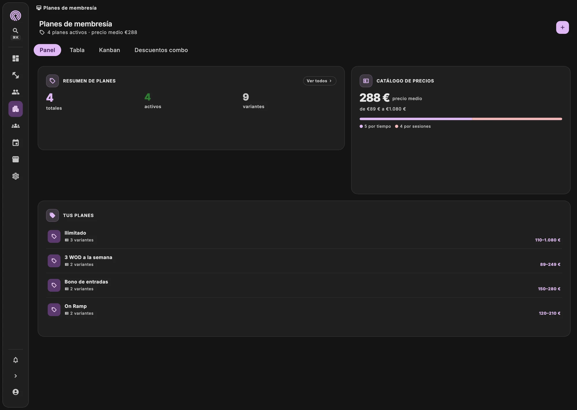 Lista de suscripciones con vencimientos y pagos atrasados