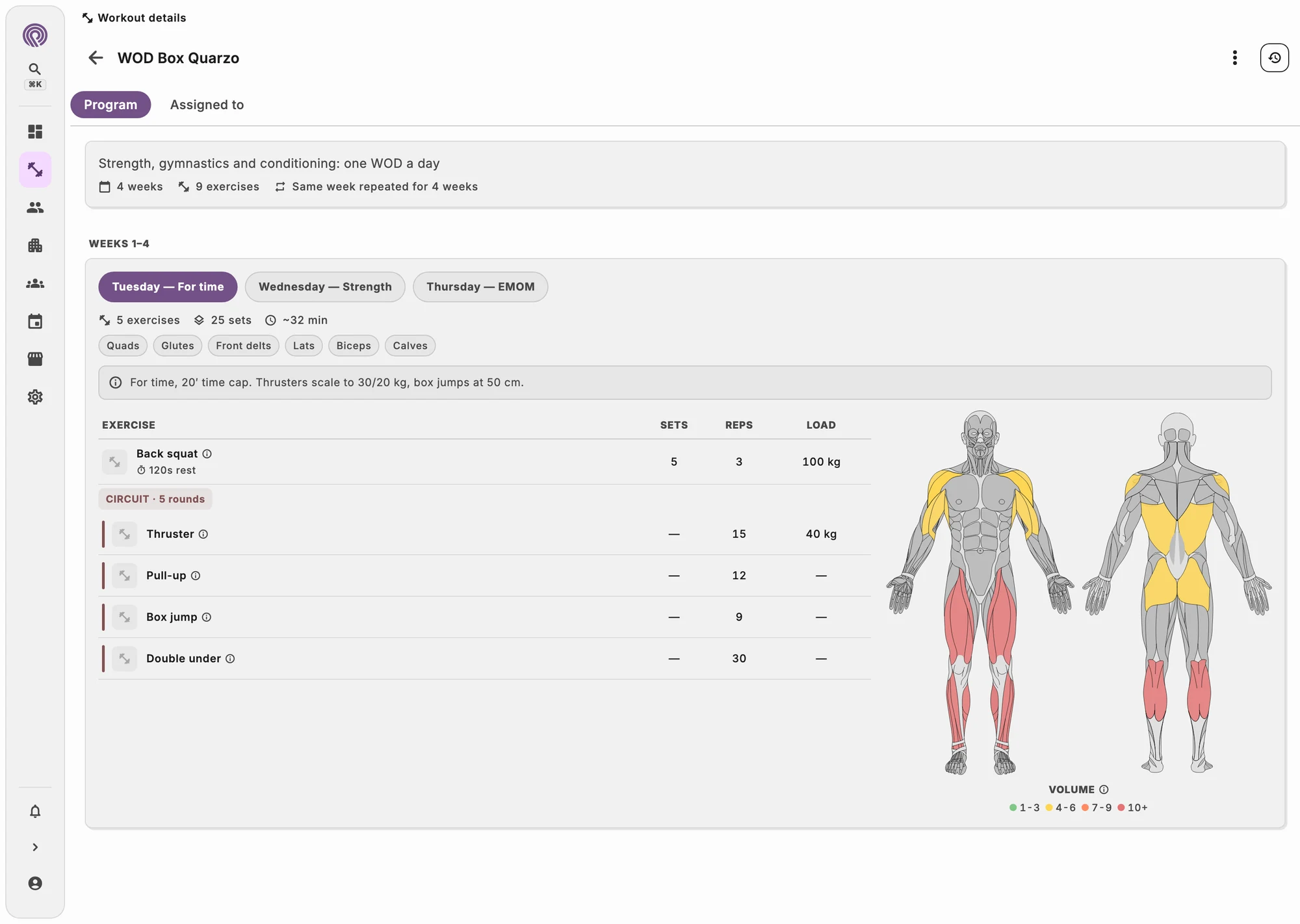 WOD editor with movements, loads and times